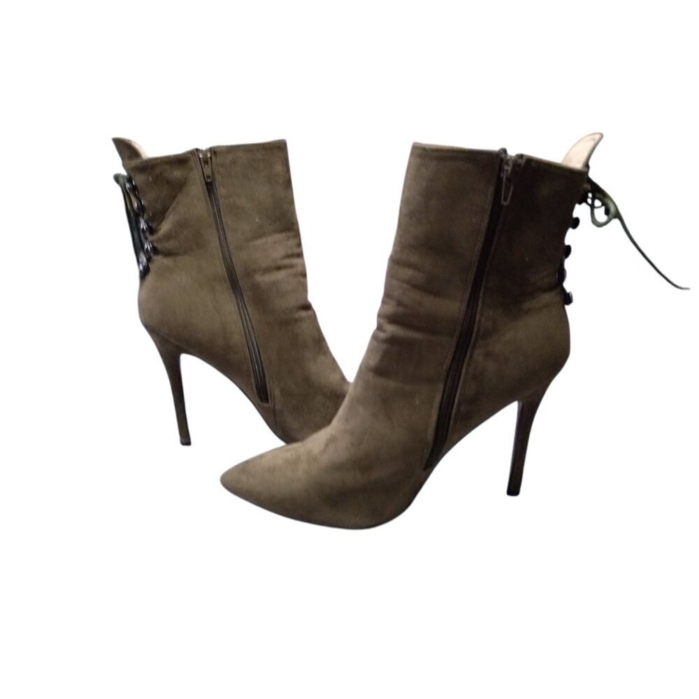 Chase & Chloe Women's Size 10 Green Stiletto Heel Boots Side Zip Lace Up Accent - Picture 4 of 7